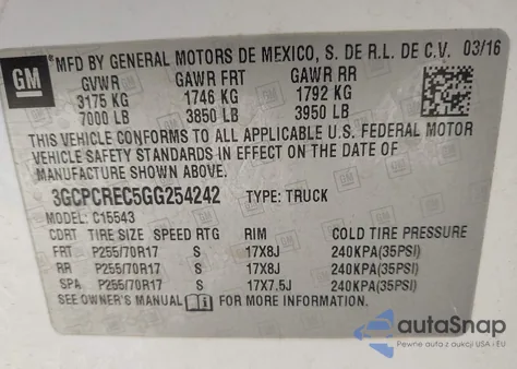 2016 Chevrolet Silverado 1500 1Lt z USA, uszkodzony, nr VIN 3GCPCREC5GG254242